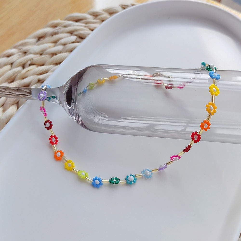 Wholesale Boho Rainbow Daisy Glass Beaded Necklace