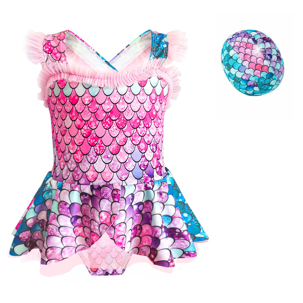 Wholesale Girls One Piece Mermaid Polyester Swimwear With Swim Cap