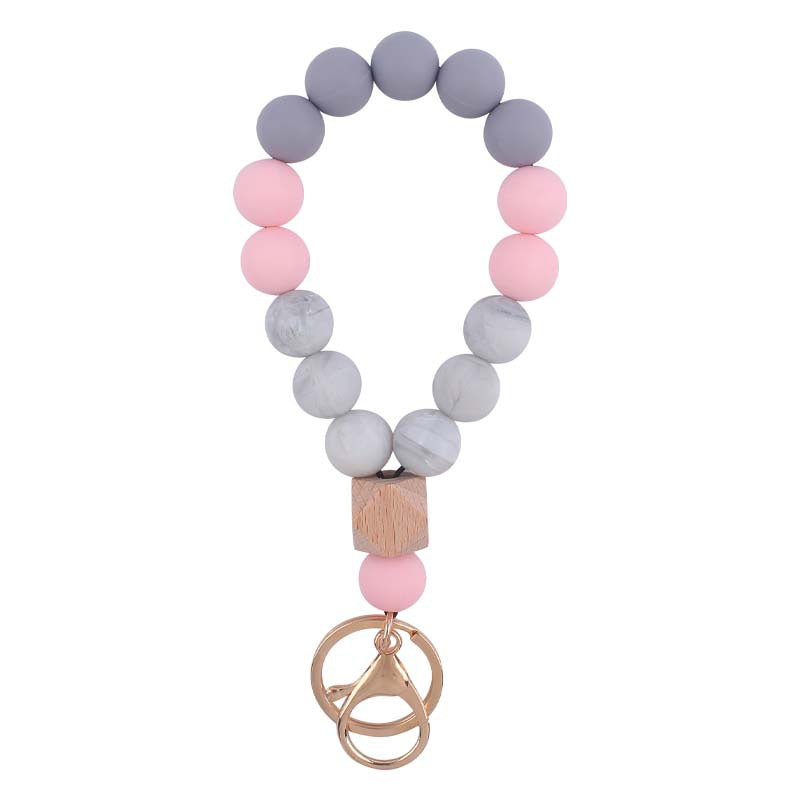 Wholesale Wooden Octagon Hand Silicone Beaded Wrist Keychain