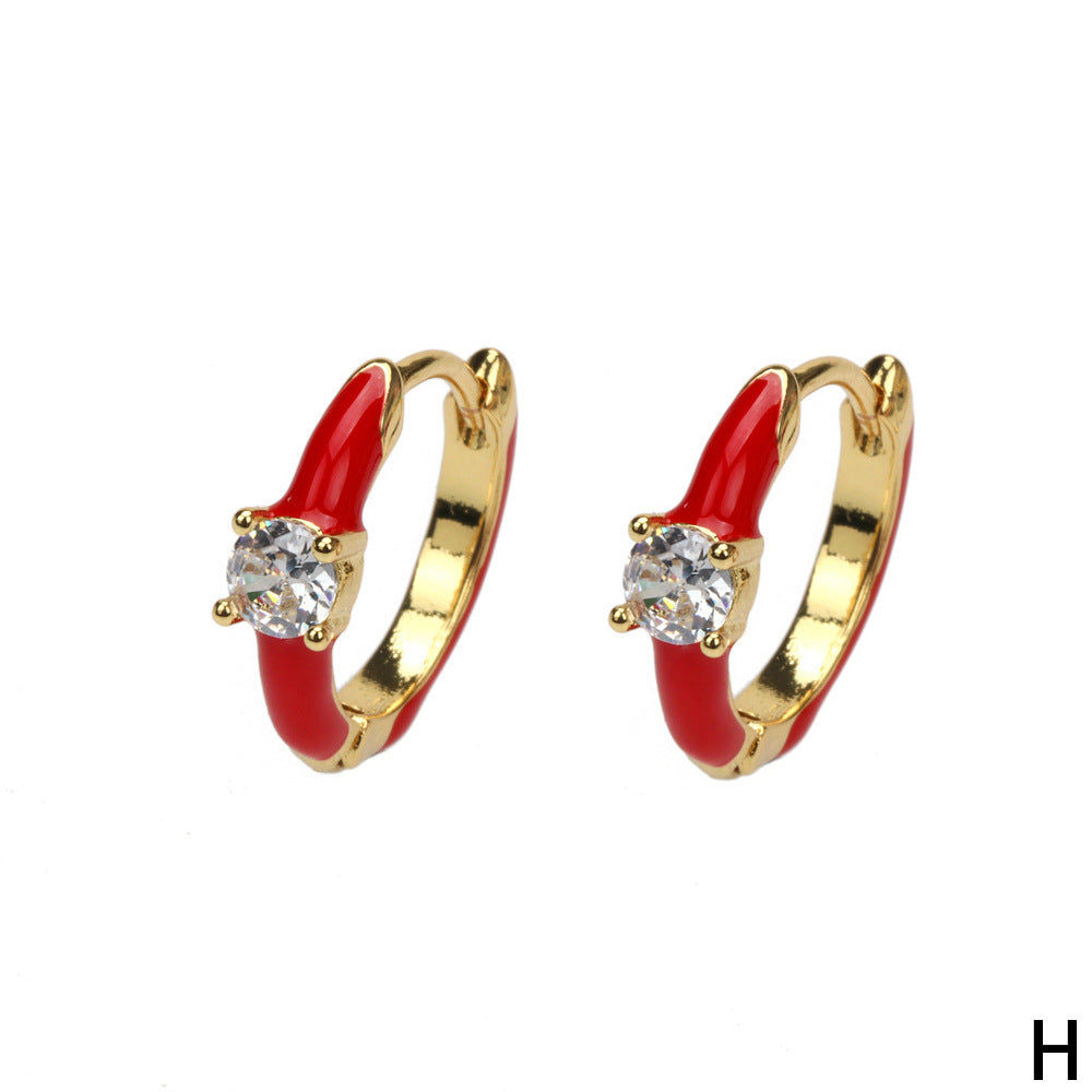 Wholesale Colorful Oil Drip Circle Copper Earrings