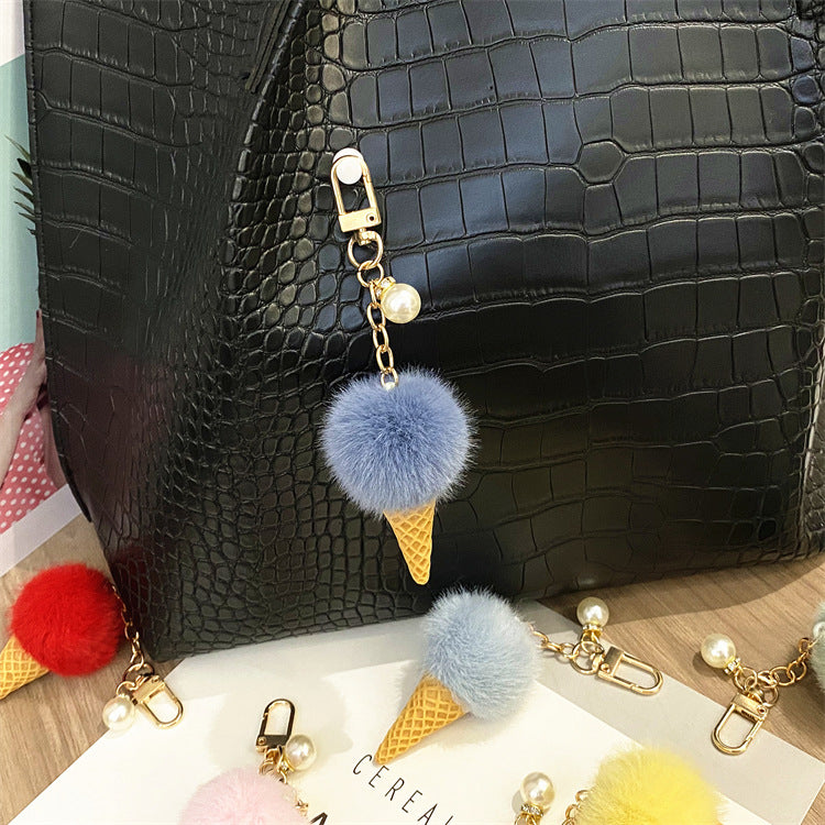 Wholesale Plush Candy Color Ice Cream Pom Keychain