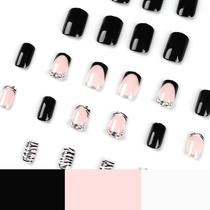 Wholesale Plastic Black French Stripe Rhinestone Nail Art Tips