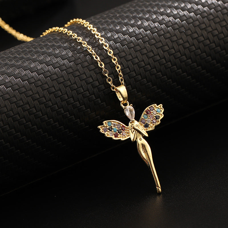 Wholesale Copper Colorful Zircon Angel Girl Necklace