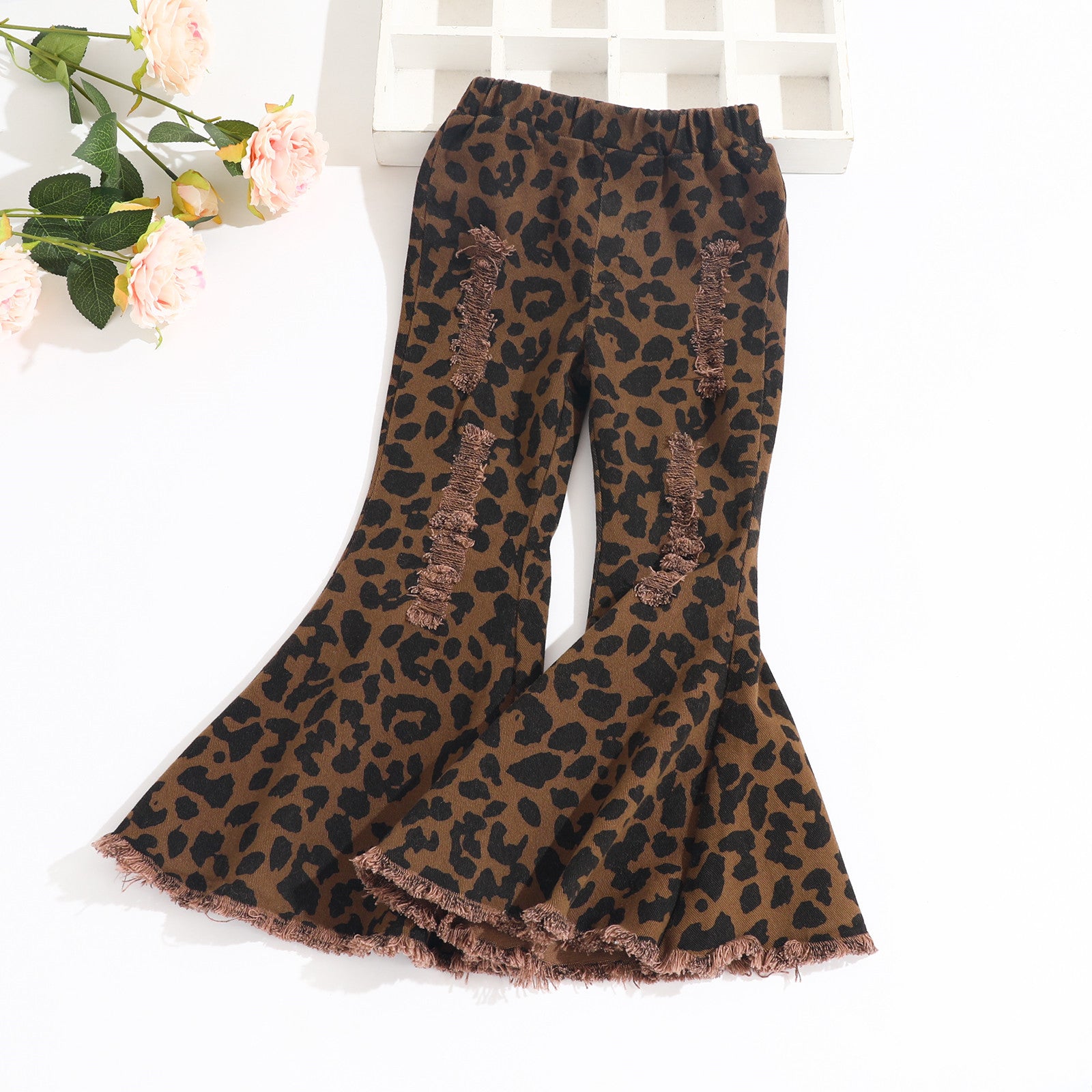 Wholesale Children's Hole Leopard Print Cotton Bell Bottoms