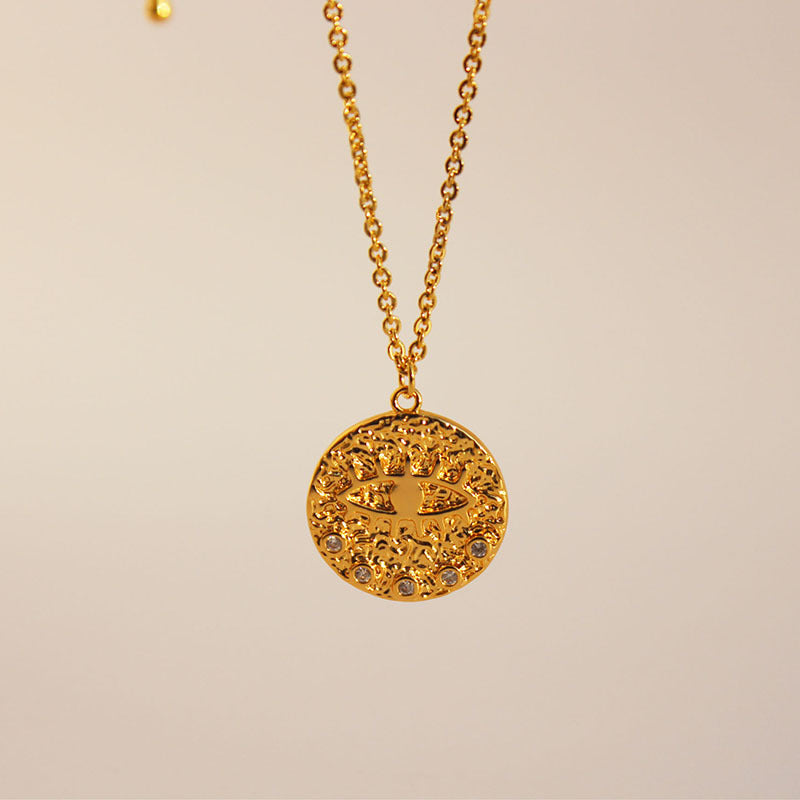 Wholesale Copper Eye Medal Pendant Double Stacked Necklace