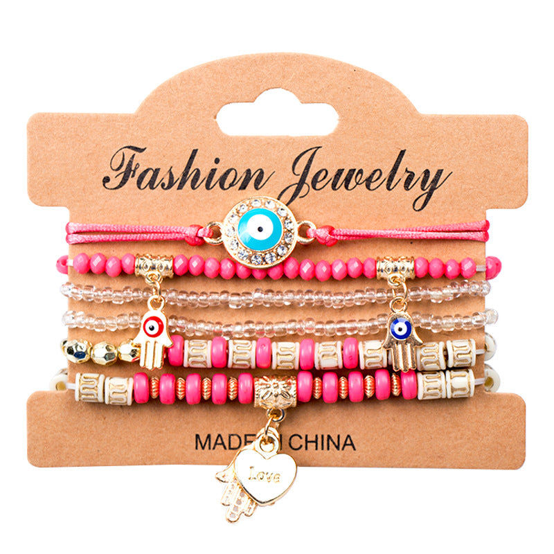 Wholesale Bohemian Devil Eye Heart Multilayer Glass Bracelet