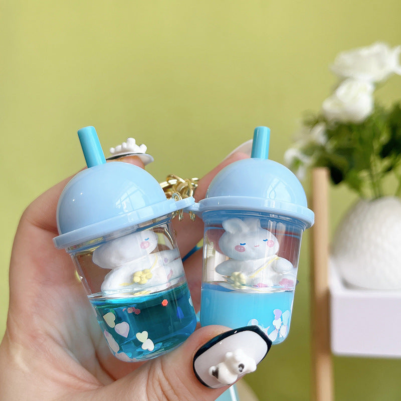 Wholesale Acrylic Into The Oil Bunny Milk Tea Cup Creative Key Chain