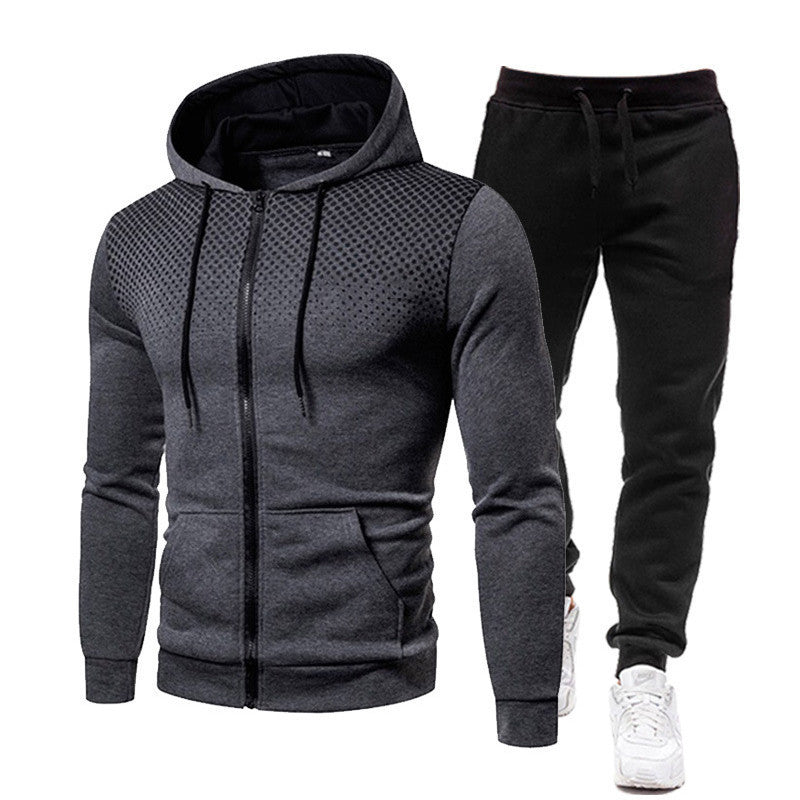 Wholesale Dot Print Solid Color Zipper Sports Hoodie Men's Sweatshirt and Sweatpants Suit