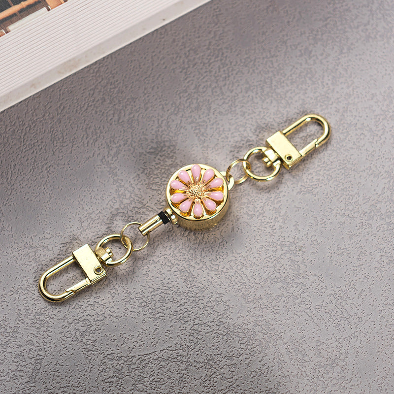 Wholesale Metal Flower Crystal Retractable Breast Tag Pull Button Keychain