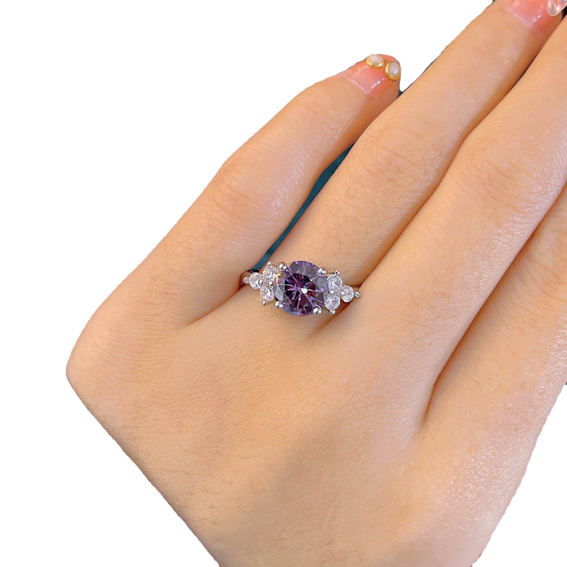 Wholesale Copper 1 Carat Purple Diamond Ring
