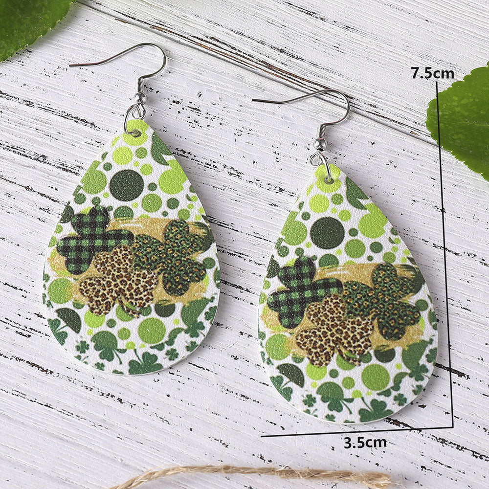 Wholesale Jewelry St. Patrick's Day Clover PU Leather Earrings