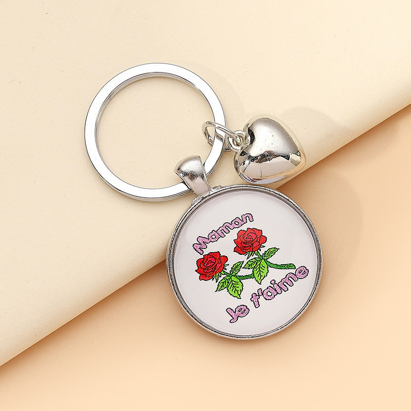 Wholesale Glass Mother's Day Love Time Stone Keychain