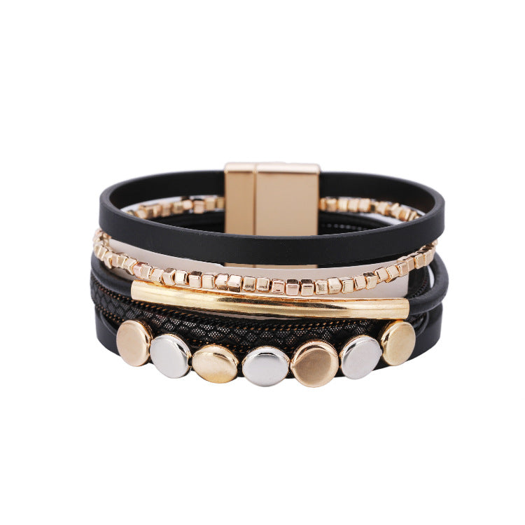 Wholesale Vintage Multi-layer Magnetic Buckle Leather Bracelet