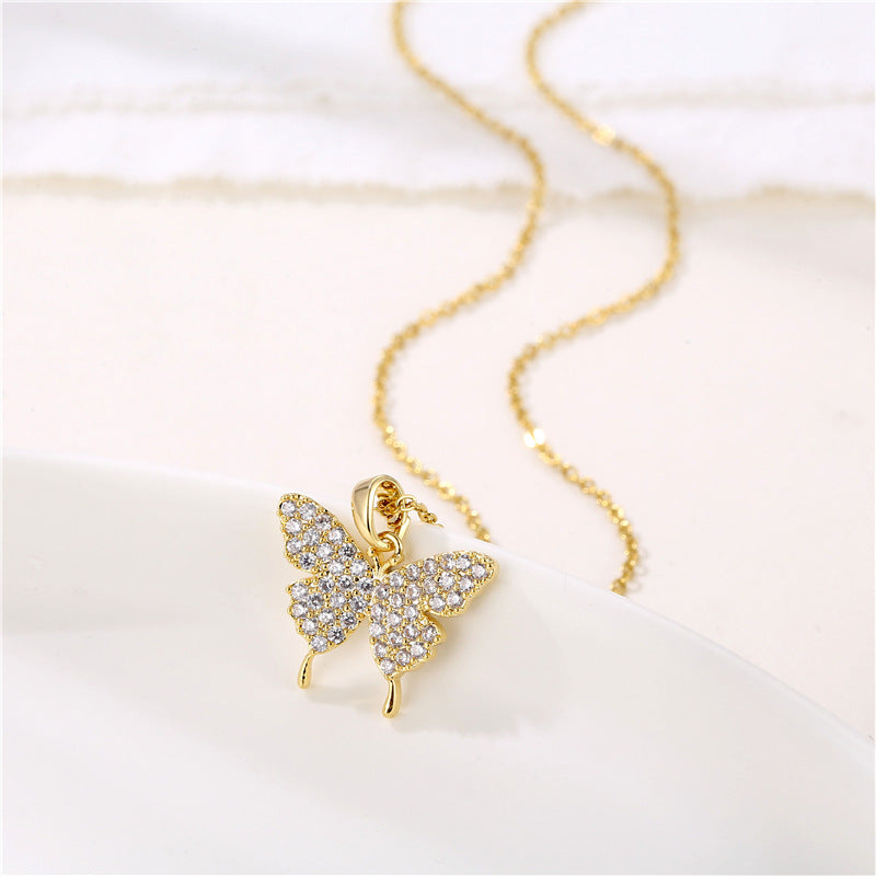 Wholesale Stainless Steel Diamond Butterfly Necklace