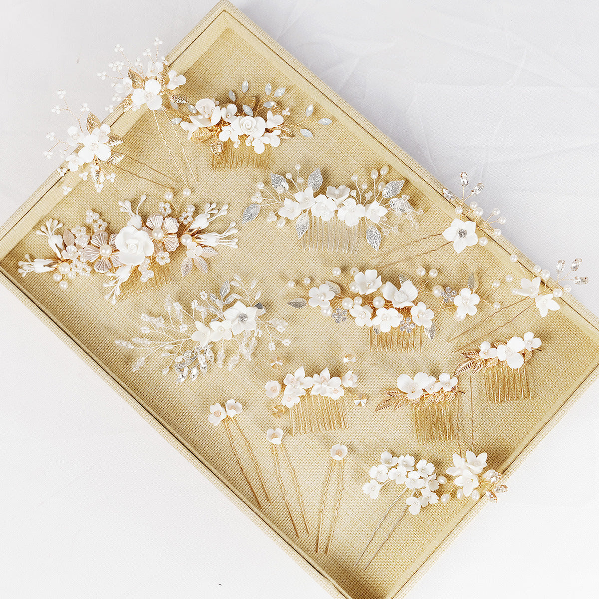 Wholesale Handmade Soft Pottery Flower Pearl Rhinestone Hair Clip