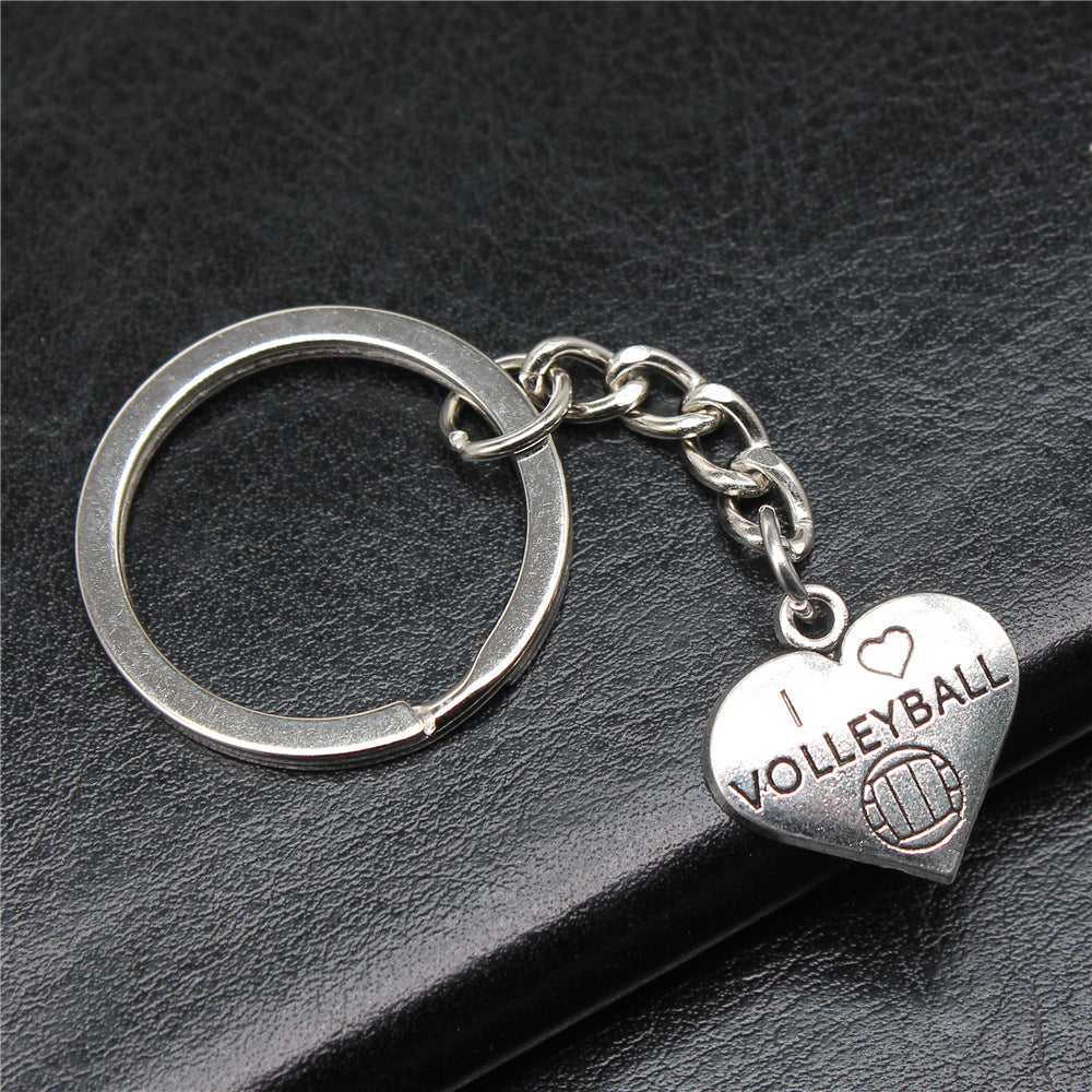 Wholesale 10PCS I Love Volleyball Love Pendant Metal Keychain