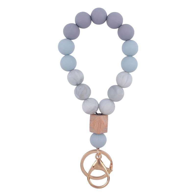 Wholesale Wooden Octagon Hand Silicone Beaded Wrist Keychain