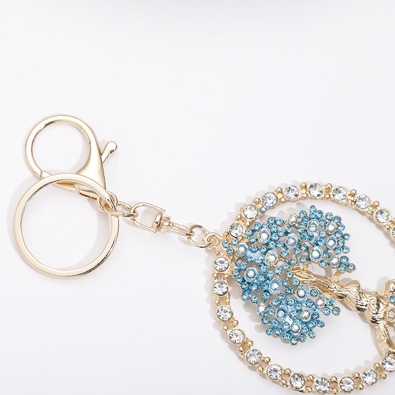 Wholesale Zinc Alloy Color Diamond Hollow Tree of Life Keychain
