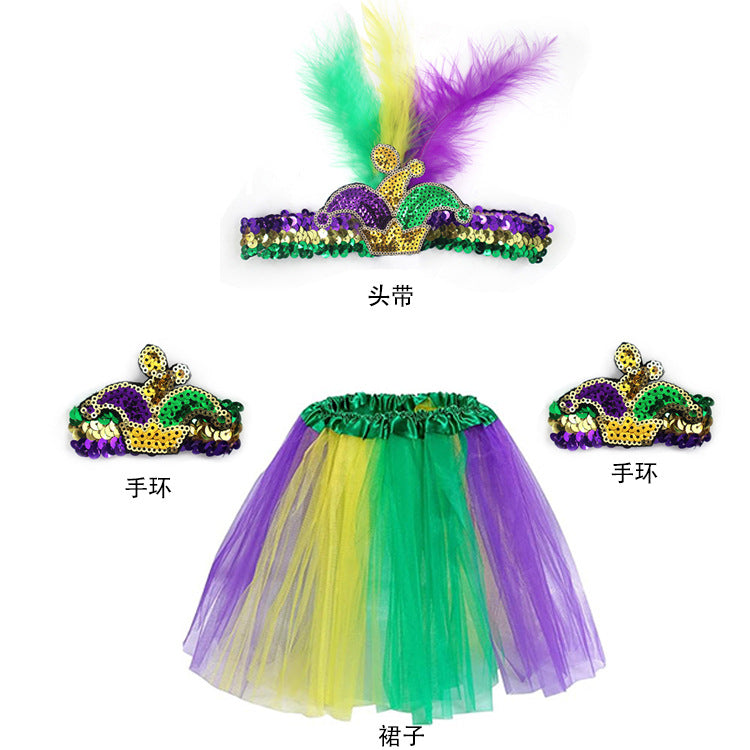 Wholesale Carnival Sequined Feather Three-color Headband Set Combination