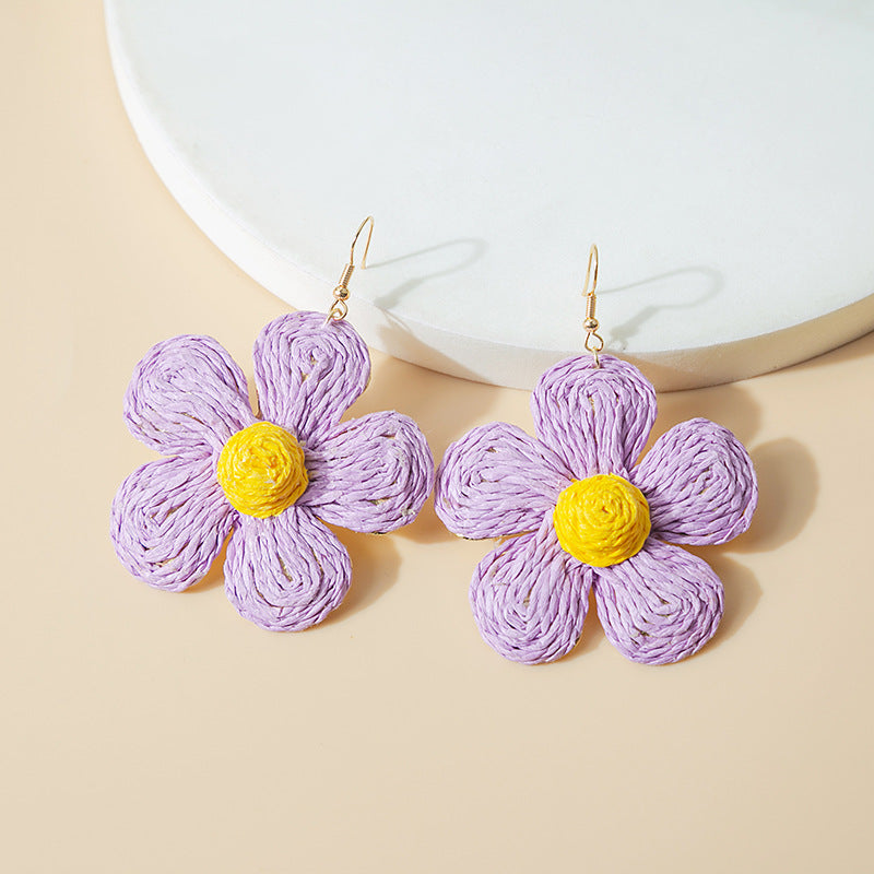 Wholesale Raffia Flower Alloy Earrings