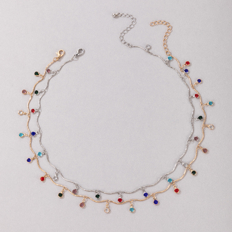 Wholesale Alloy Ball Bead Tassel Candy Color Diamond Necklace