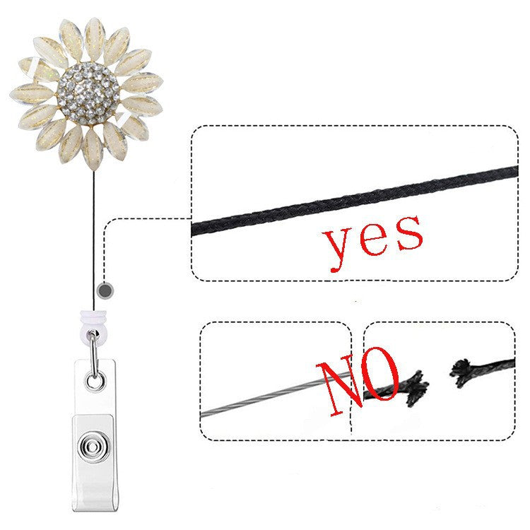 Wholesale Badge Reels Metal Sunflower Flower Diamond Retractable Keychain