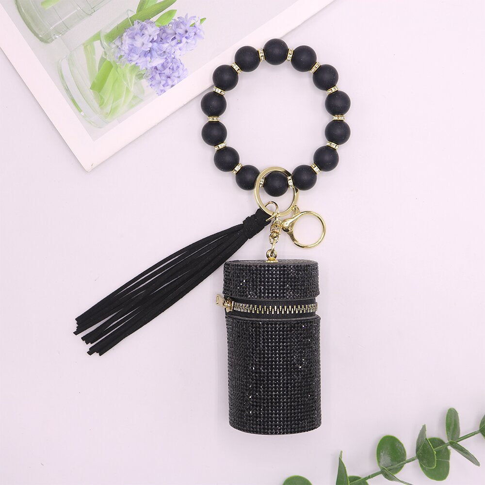 Wholesale Leopard Cow Pattern Leather with Diamond Mouth Red Envelope Silicone Beaded Wrist Keychain