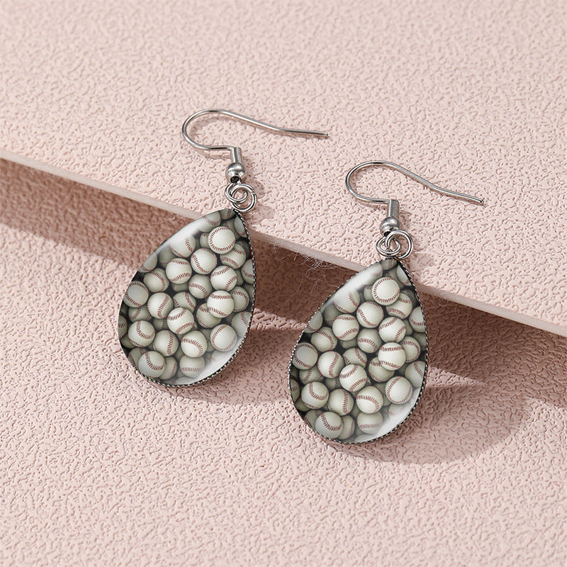 Wholesale Rugby Basketball Time Stone Glass Drop Shaped Earrings