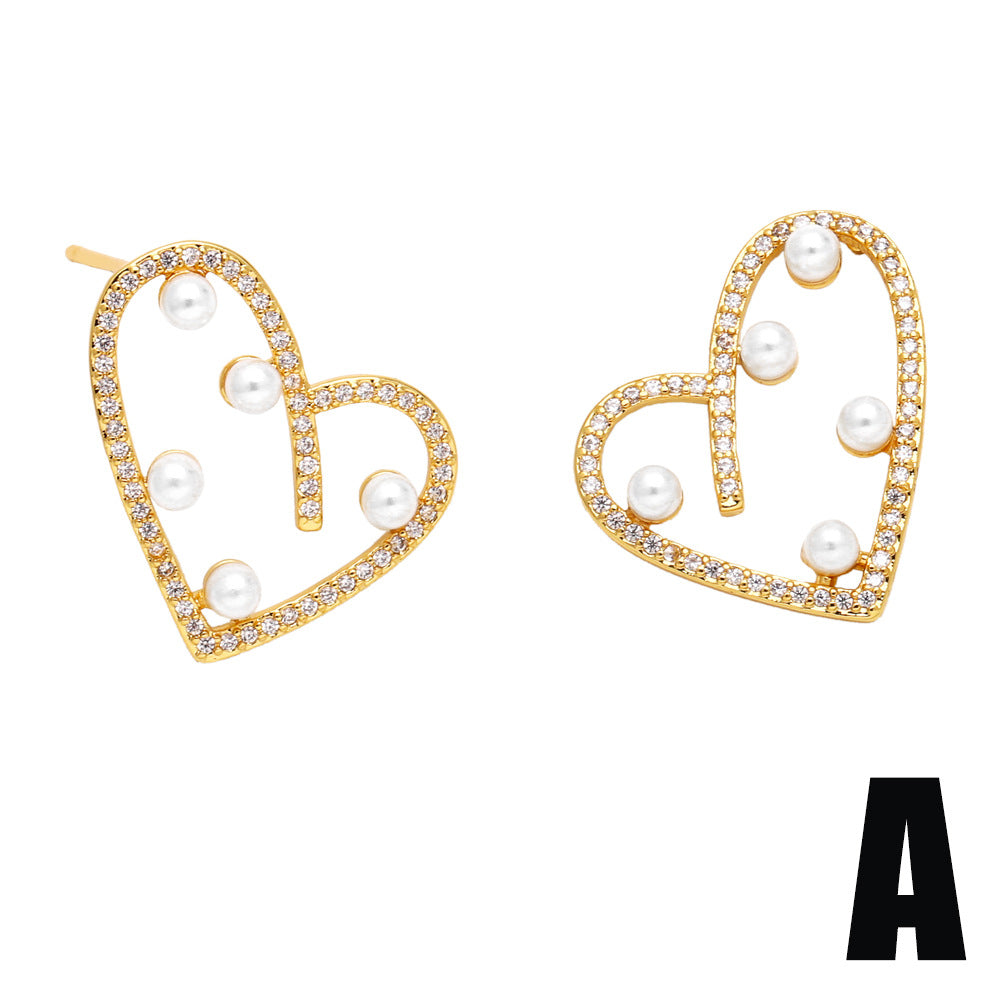 Wholesale Irregular Heart Copper Ear Studs