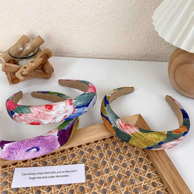 Wholesale Fabric Oil Painting Embossed Color Girls Headbands