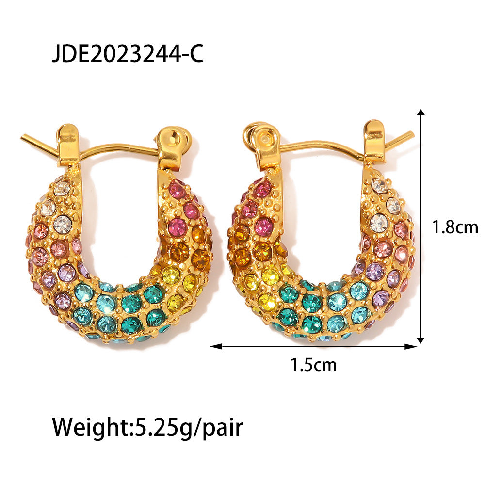 Wholesale 18K Gold Plated Pave Colorful Full Diamond Earrings Stainless Steel