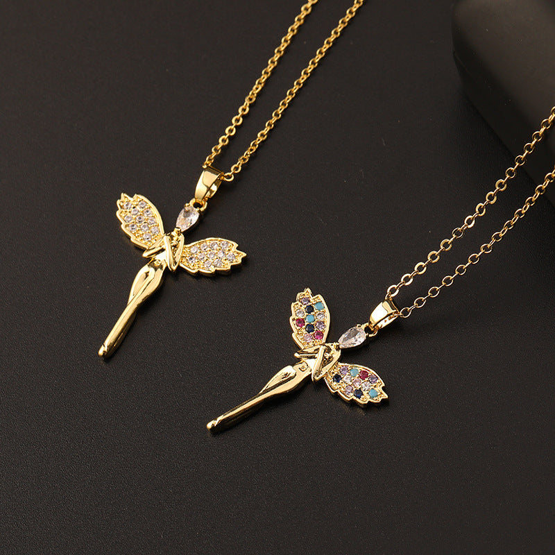 Wholesale Copper Colorful Zircon Angel Girl Necklace