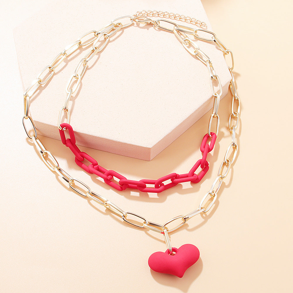 Wholesale Heart Double Layer Aluminum Necklace
