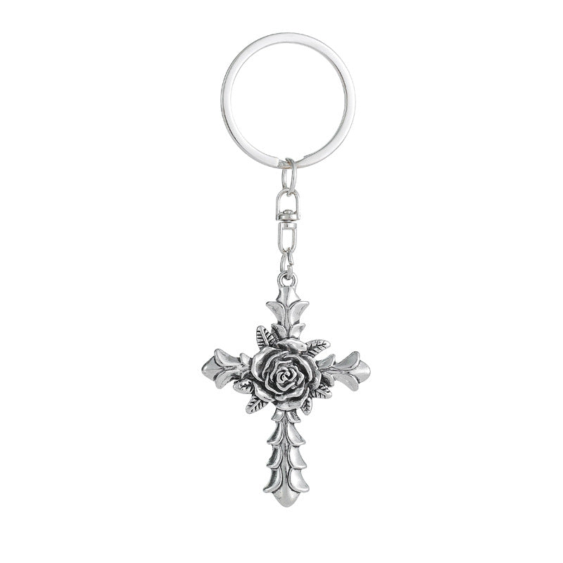 Wholesale Zinc Alloy Rose Flower Cross Keychain