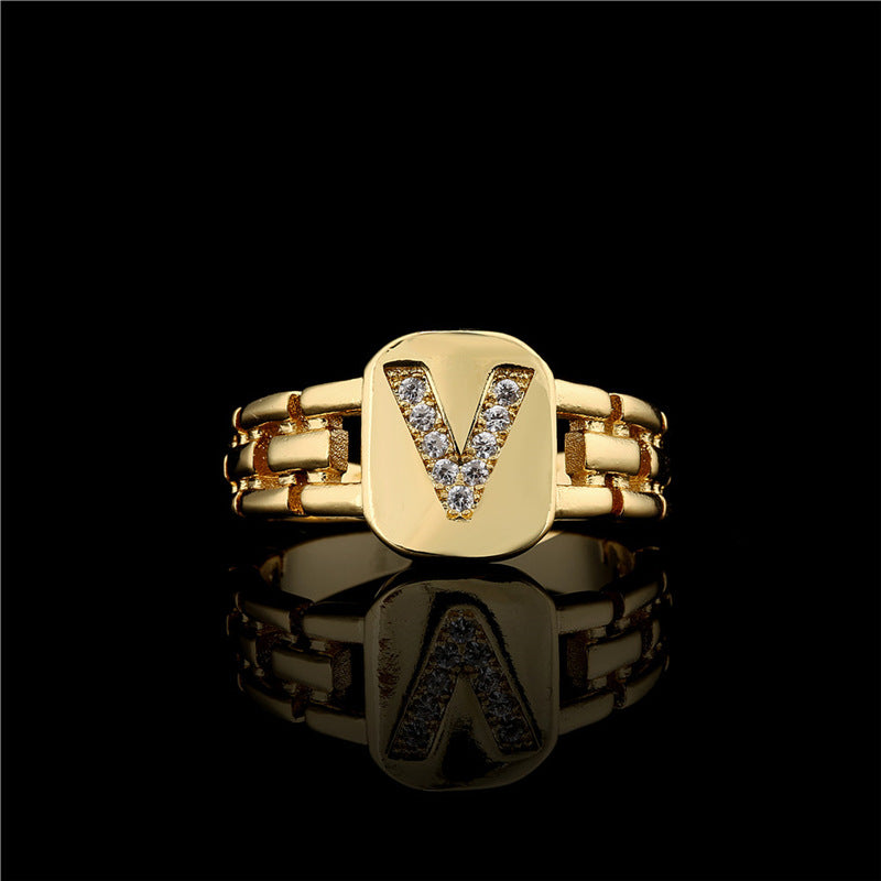 Wholesale Gold Plated 26 Letters Copper Adjustable Rings