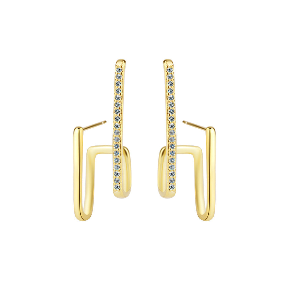 Wholesale Irregular Inlaid Zirconium Single Row Copper Earrings
