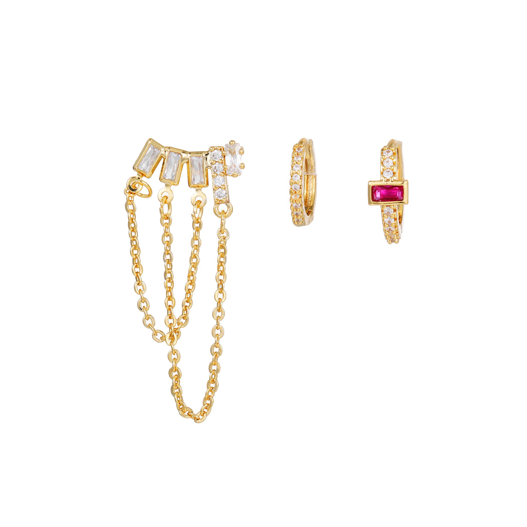 Wholesale Set of Three Micropaved Copper Zirconia Earrings Copper