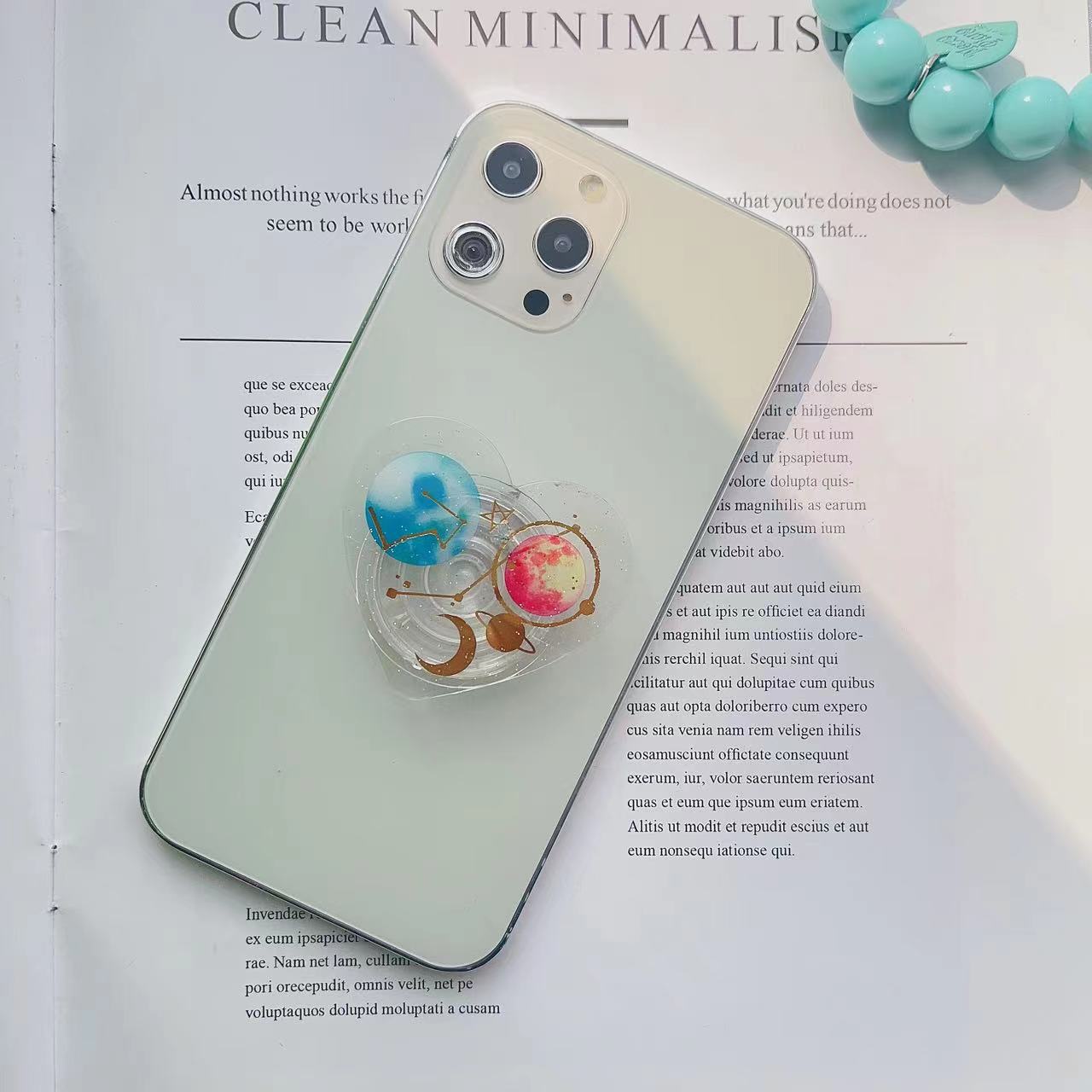 Tenedor transparente al por mayor del airbag del teléfono móvil del polvo fino del planeta de la forma del corazón