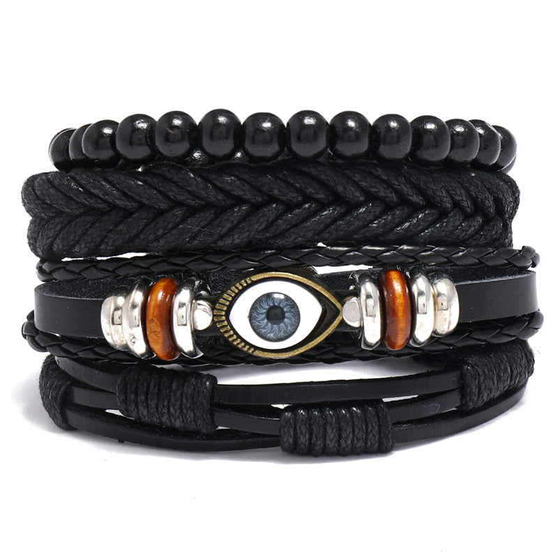 Wholesale Vintage Black Eyes Leather Bracelet Set of Four