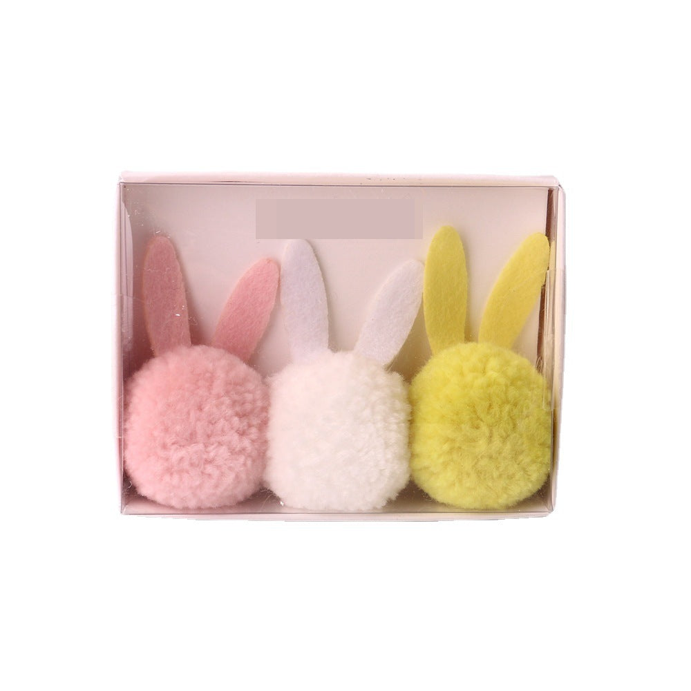 Venta al por mayor Bola de felpa multicolor Orejas de conejo Lazos para el cabello Juego de 3