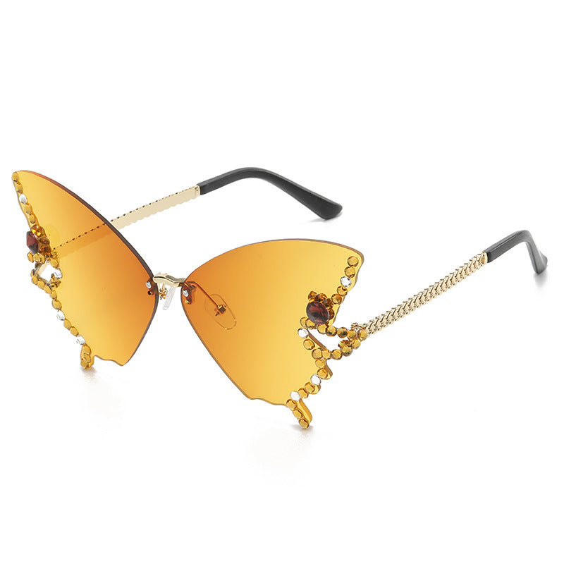 Wholesale Butterfly Shape Diamond Rimless PC Sunglasses