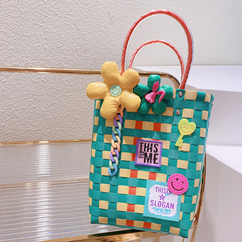 Cesta de vegetales al por mayor Summer Rainbow Nylon Woven Tote bolsas