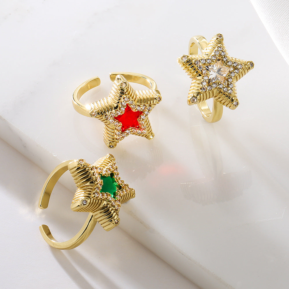 Wholesale Vintage Gold Plated Zircon Star Copper Rings