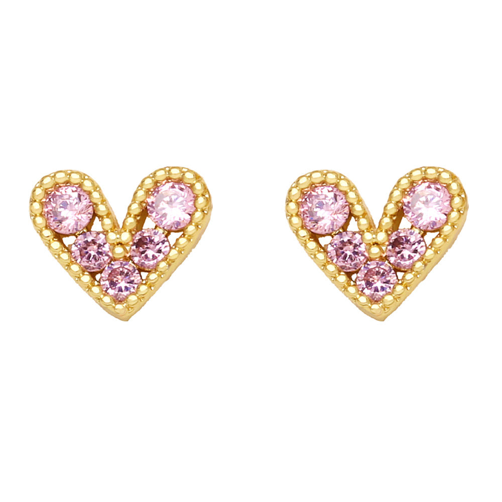 Wholesale Mini Zircon Heart Copper Ear Studs
