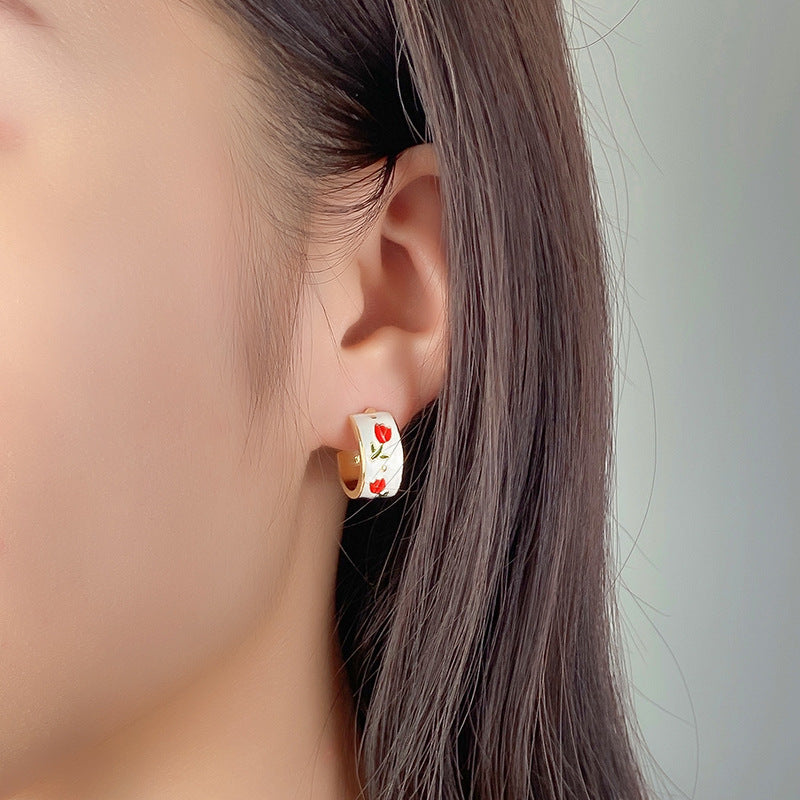 Wholesale Chinoiserie Enamel Tulip Alloy Earrings