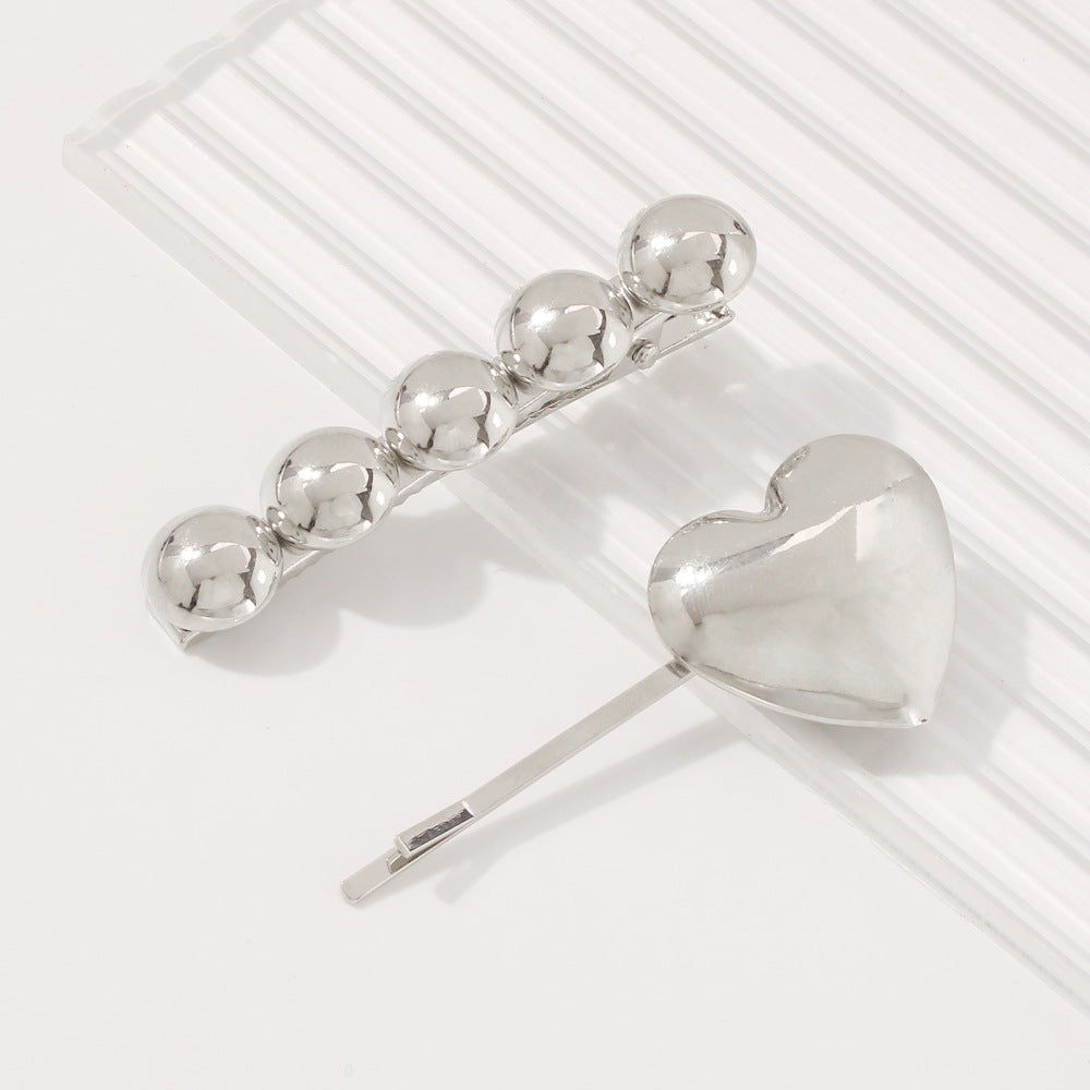 Wholesale Silver Heart Alloy Hair Clips Set of Two
