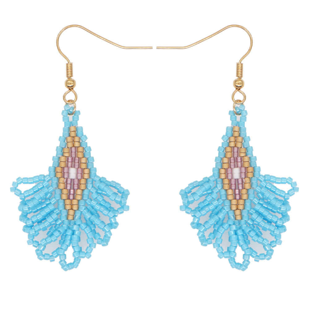 Wholesale Bohemian Geometric Scalloped Tassel Glass Earrings
