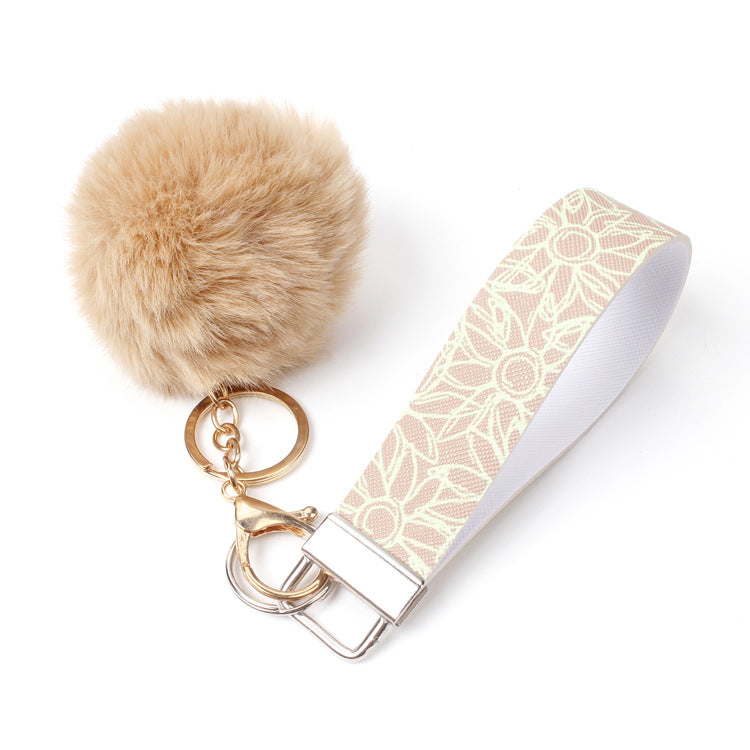 Wholesale 10pcs PU Leather Fur Ball Keychain