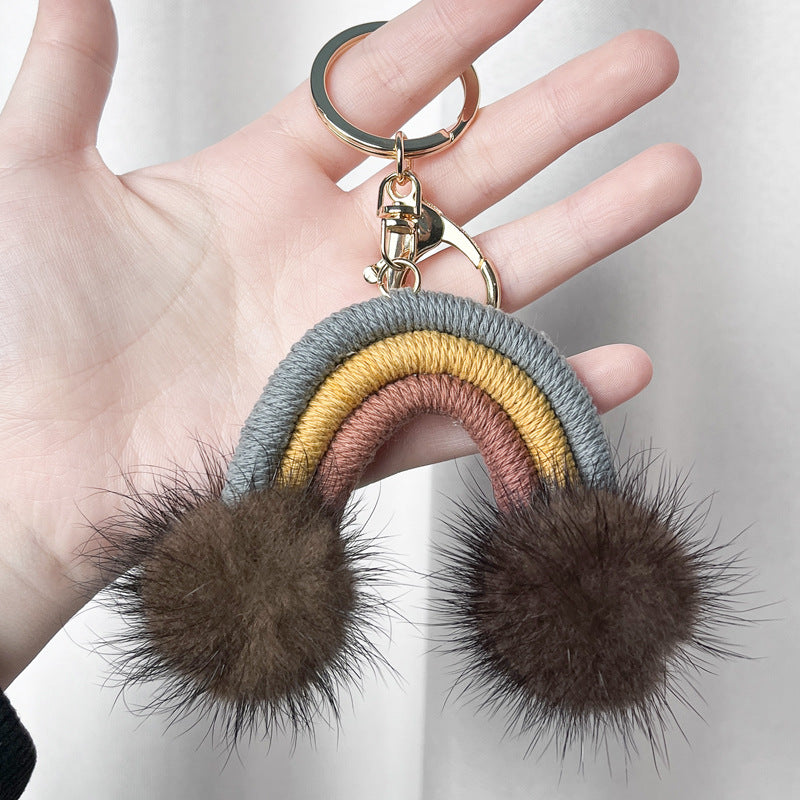 Wholesale Hair Ball Rainbow Cloud Car Keychains