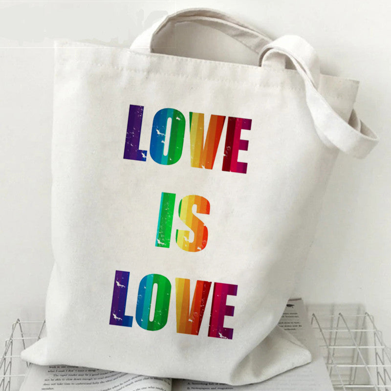 Wholesale Lgbt Love is Loves Rainbow Print Canvas Bag